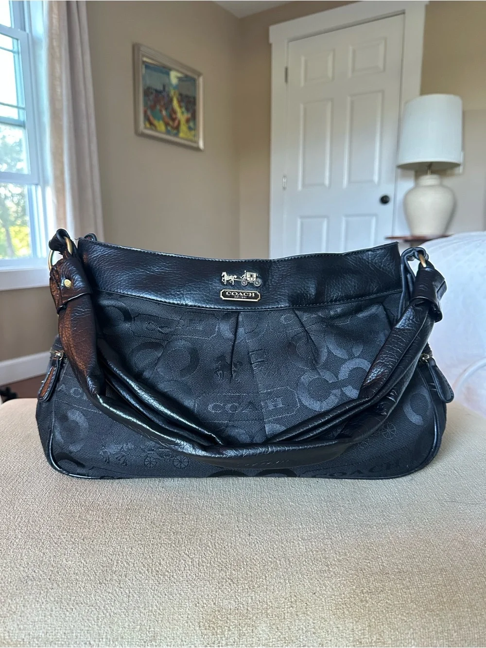 Coach Y2K Madison Op Art 13252 Black Gold Signature Shoulder Bag Vintage